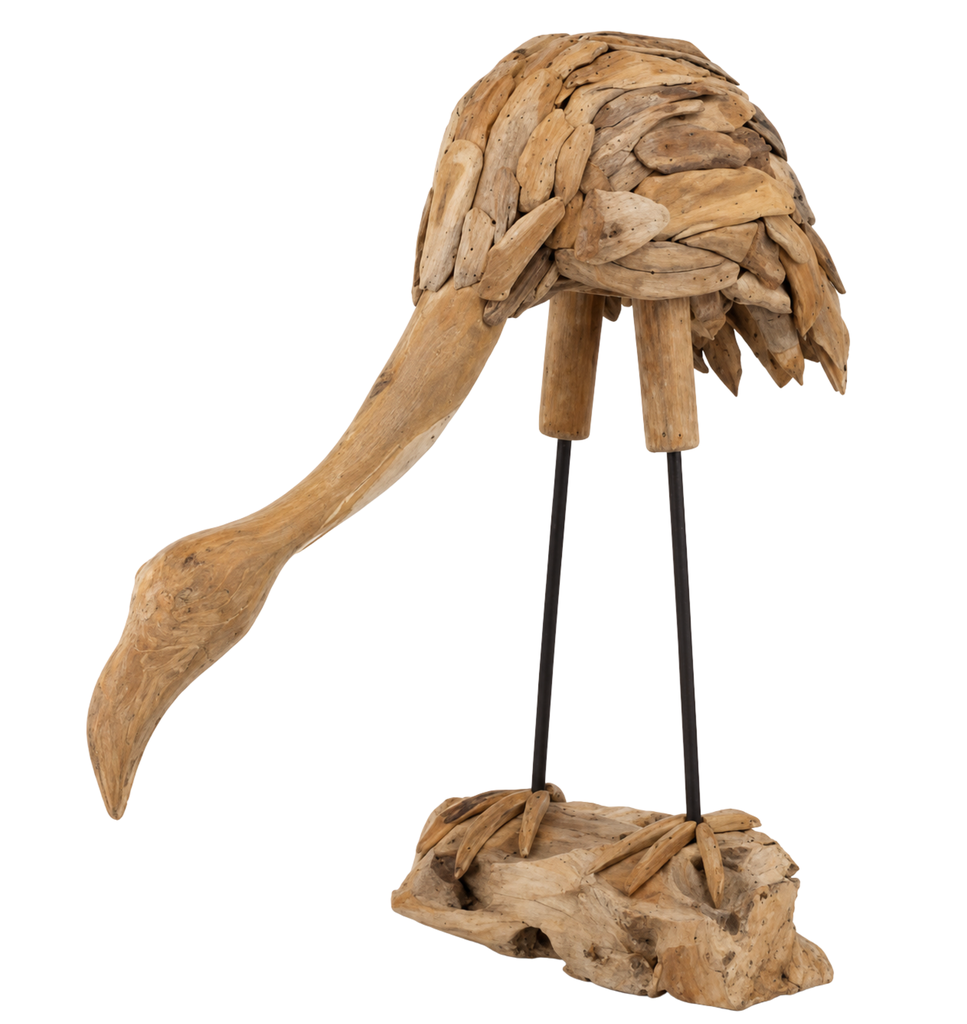 Statue flamingo erosion wood 80x40x75cm Natural