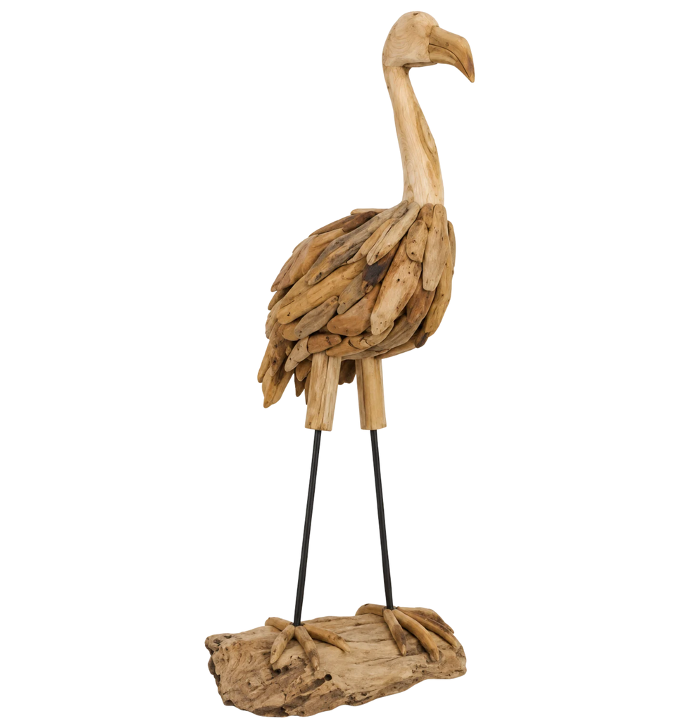 Statue flamingo erosion wood 40x48x106cm Natural