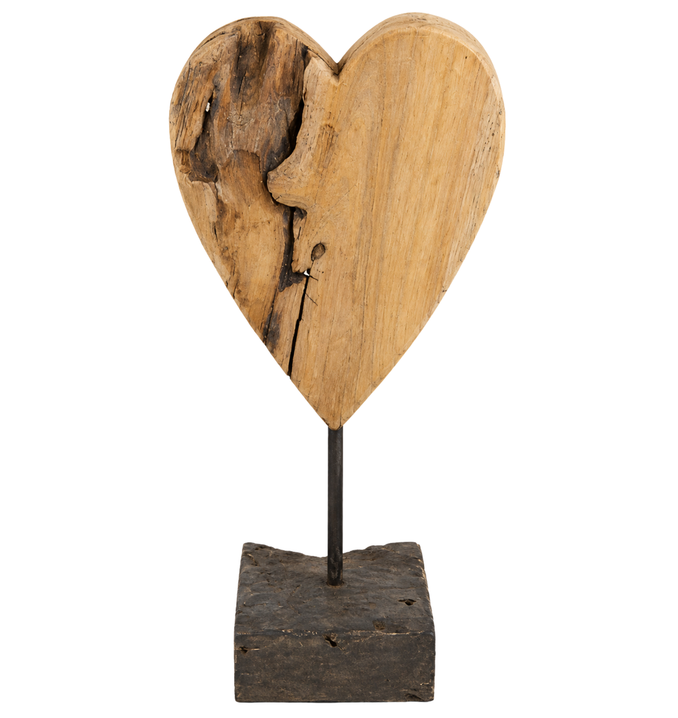 Teak heart on stand L 16,5x10x35 cm Natural 