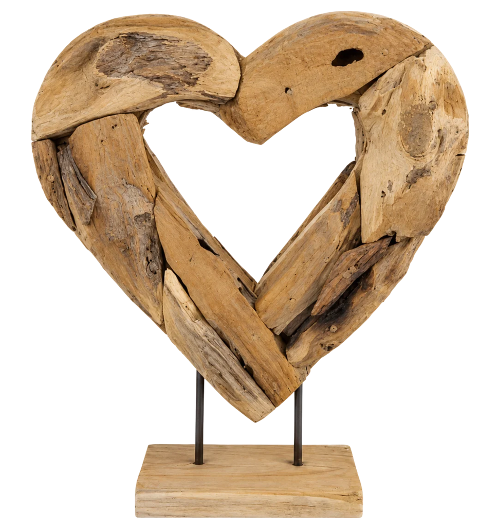 Statue open heart erosion wood 38x12x48 cm Natural
