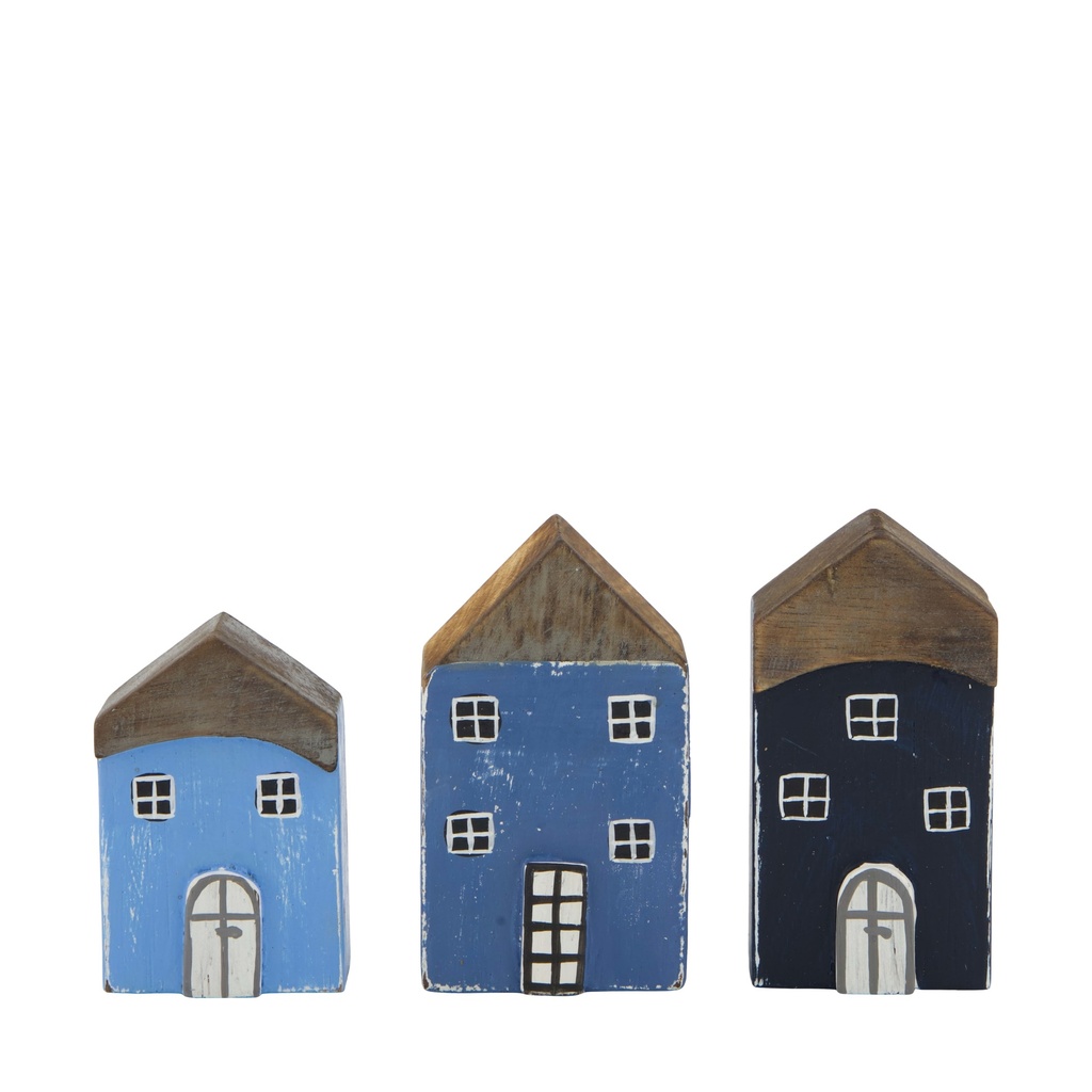 House albizia wood 16x3x10.5 cm 3pc Mixed blue