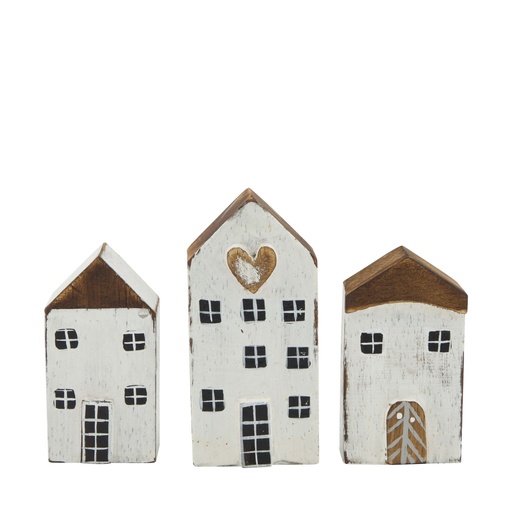 [2400211] House albizia wood 16x3x12cm 3pc White/Natural