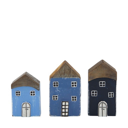 [119040] House albizia wood 16x3x10.5 cm 3pc Mixed blue