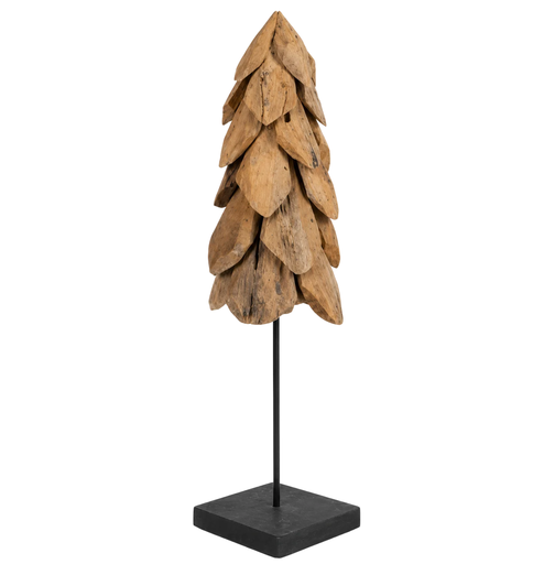 [124522] Tree teak wood on stand 20x20x78 cm Natural/Black